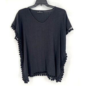 Tuckernuck Pomander Place Womens Black Swim Cover Dress With Tassel Trim XS/S